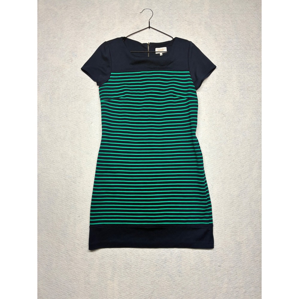 Laundry By Shelli Segal Workwear Sheath Dress Preppy Stripe Knit‎ 10 Navy Green